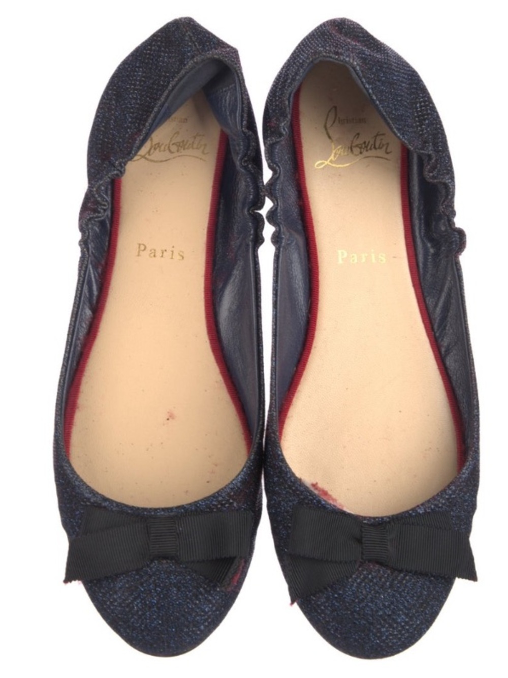 Christian Louboutin Navy denim Glitter Ballet Flats with Bow 37.5